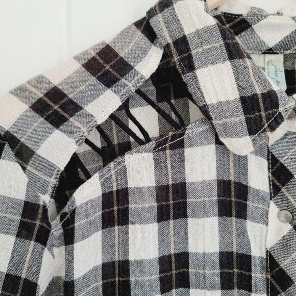 Free People Medium Buffalo Check Button Front Casual Long Sleeve Shirt - Picture 4 of 8